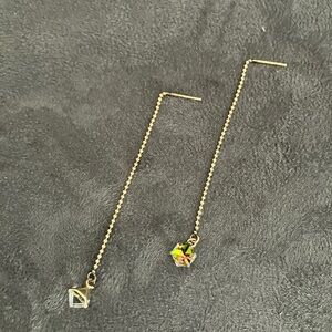 Elegant 14K solid Gold Chain Drop Crystal Earrings